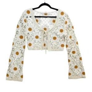 Moon & Madison Cream and Gold Crochet Crop Top